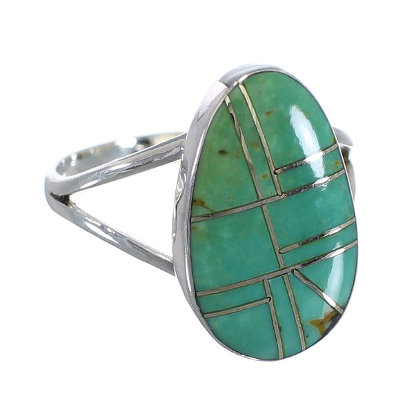 Southwest Turquoise Inlay And Sterling Silver Ring Size 7-3/4 WX58718