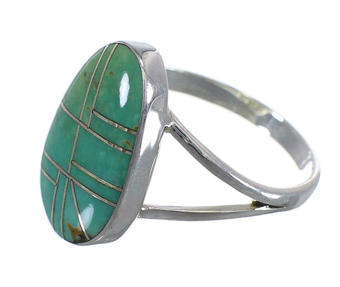 Southwest Turquoise Inlay And Sterling Silver Ring Size 7-3/4 WX58718