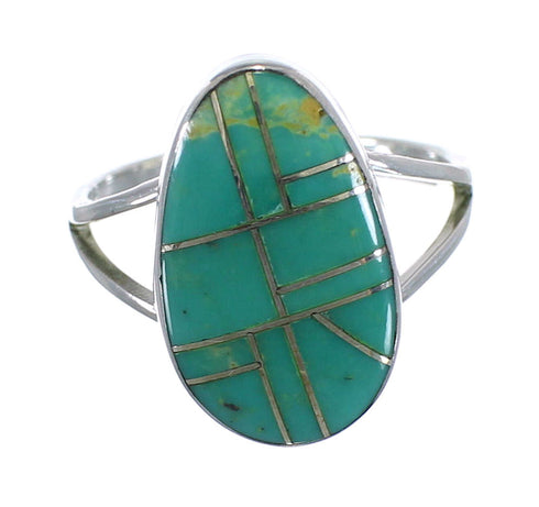 Genuine Sterling Silver And Turquoise Inlay Southwestern Ring Size 7-1/4 WX58730