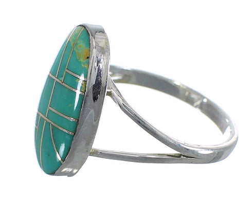 Genuine Sterling Silver And Turquoise Inlay Southwestern Ring Size 7-1/4 WX58730