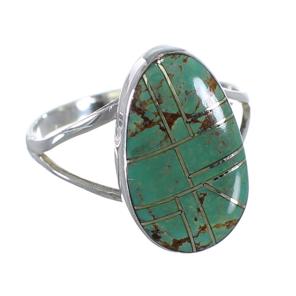 Sterling Silver And Turquoise Inlay Southwestern Ring Size 8-3/4 WX58732