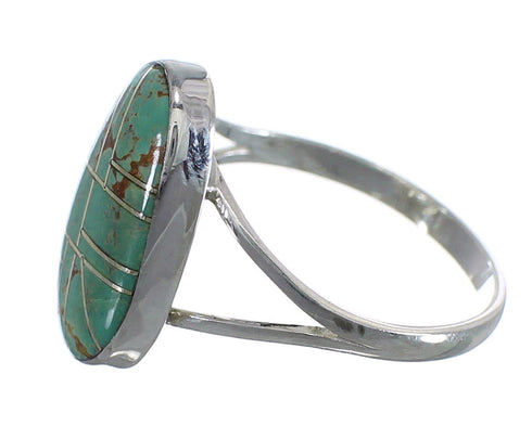 Sterling Silver And Turquoise Inlay Southwestern Ring Size 8-3/4 WX58732