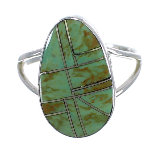 Turquoise Inlay And Sterling Silver Southwestern Ring Size 6-3/4 WX58743
