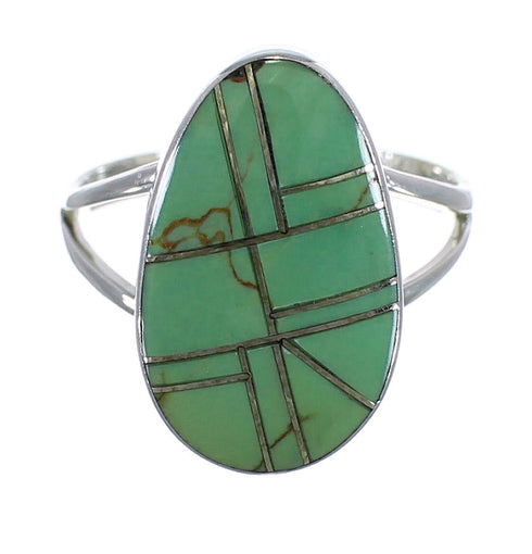 Southwestern Turquoise Inlay And Silver Ring Size 8-1/4 WX58747