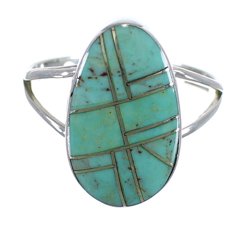 Silver And Turquoise Inlay Southwestern Ring Size 8-1/4 WX58749