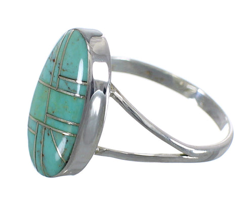 Silver And Turquoise Inlay Southwestern Ring Size 8-1/4 WX58749