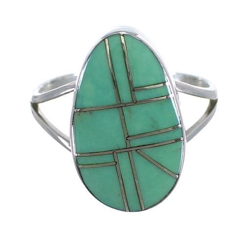 Authentic Sterling Silver And Turquoise Inlay Ring Size 7-1/4 WX58773