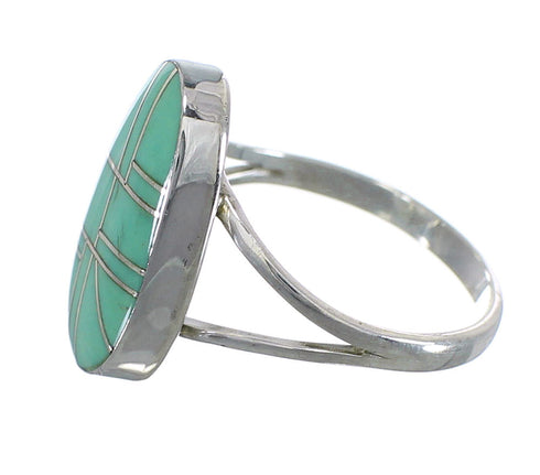 Authentic Sterling Silver And Turquoise Inlay Ring Size 7-1/4 WX58773