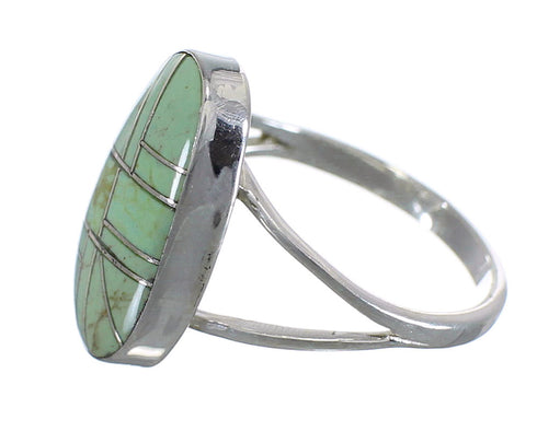 Southwestern Turquoise Inlay And Authentic Sterling Silver Ring Size 8-1/4 WX58782
