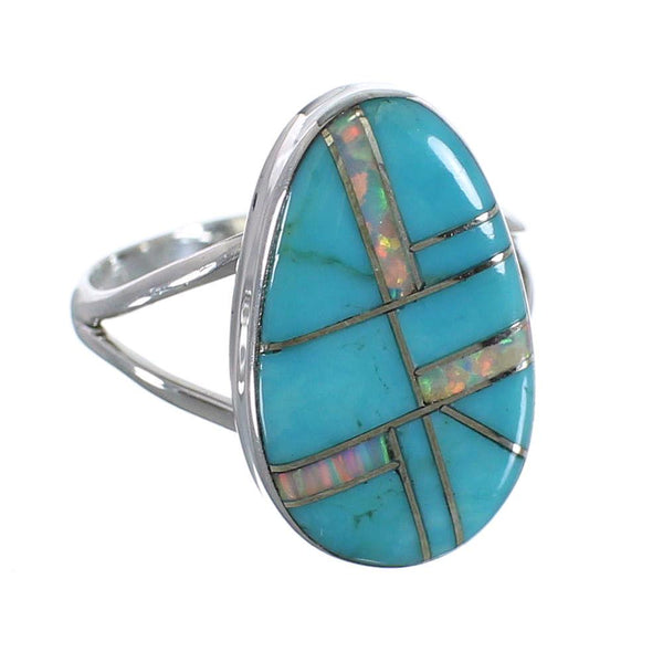 Sterling Silver Southwest Turquoise And Opal Inlay Ring Size 6-3/4 RX57591