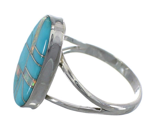 Sterling Silver Southwest Turquoise And Opal Inlay Ring Size 6-3/4 RX57591