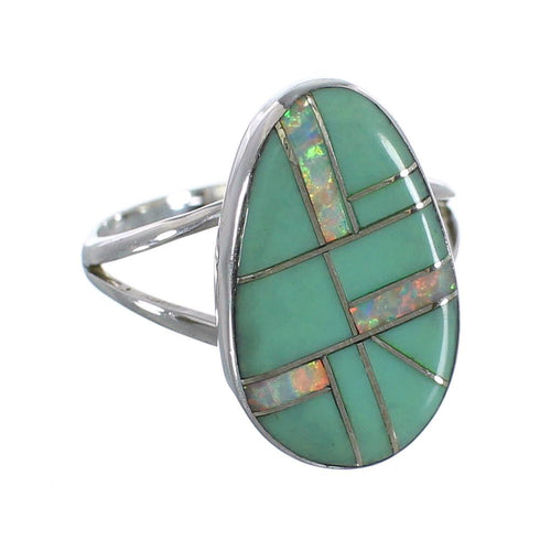 Turquoise And Opal Inlay Sterling Silver Ring Size 7-1/4 RX57768