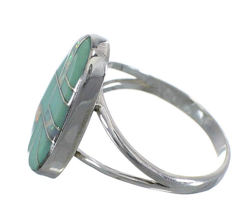 Turquoise And Opal Inlay Sterling Silver Ring Size 7-1/4 RX57768