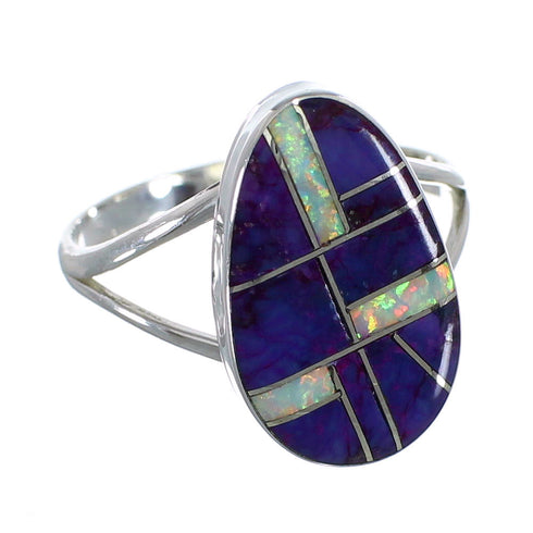 Genuine Sterling Silver Magenta Turquoise And Opal Ring Size 5-1/4 VX57648