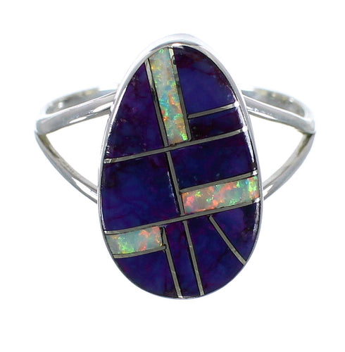 Sterling Silver Magenta Turquoise And Opal Southwest Ring Size 7-1/4 VX57653