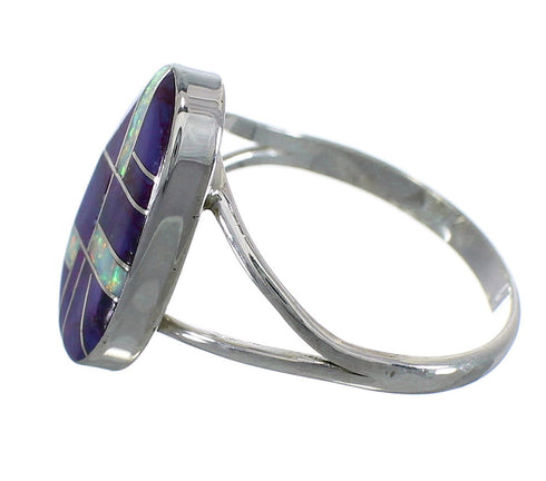 Southwestern Sterling Silver Magenta Turquoise And Opal Ring Size 6-3/4 VX57652