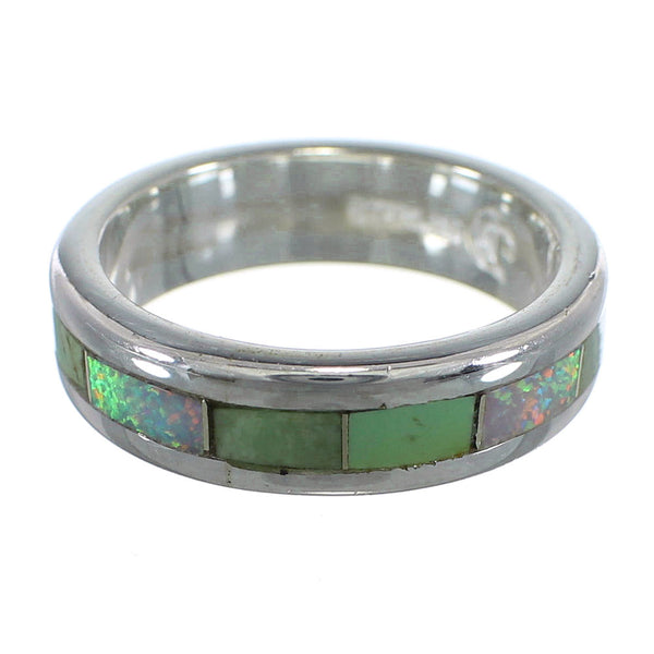 Sterling Silver Southwest Turquoise And Opal Inlay Ring Size 7-1/4 RX57429