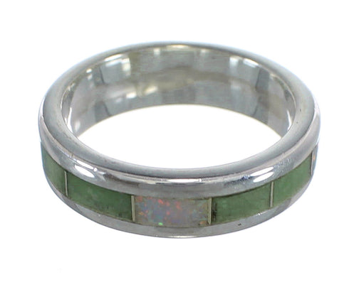 Sterling Silver Southwest Turquoise And Opal Inlay Ring Size 7-1/4 RX57429