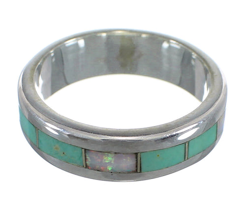 Turquoise And Opal Inlay Sterling Silver Ring Size 7-3/4 RX57781
