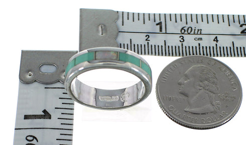 Turquoise And Opal Inlay Sterling Silver Ring Size 7-1/2 RX57490