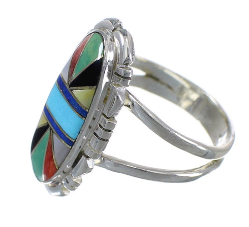 Southwest Multicolor Inlay And Genuine Sterling Silver Ring Size 4-3/4 VX58723