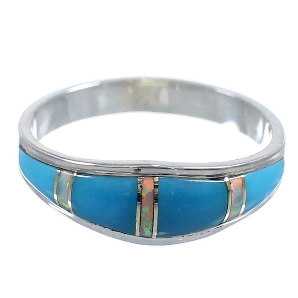 Turquoise And Opal Sterling Silver Ring Size 6-3/4 RX57348