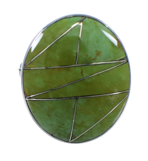 Authentic Sterling Silver And Turquoise Inlay Ring Size 5-1/4 VX57252