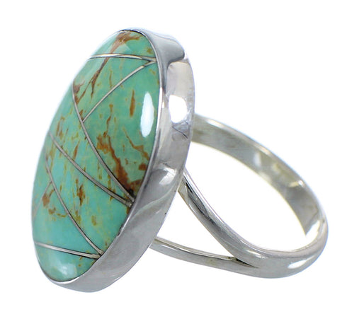 Southwest Sterling Silver And Turquoise Inlay Ring Size 8-1/2 VX57255