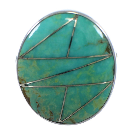 Sterling Silver And Turquoise Inlay Jewelry Ring Size 8-1/2 VX57270