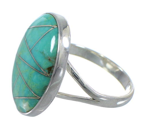 Sterling Silver And Turquoise Inlay Jewelry Ring Size 8-1/2 VX57270