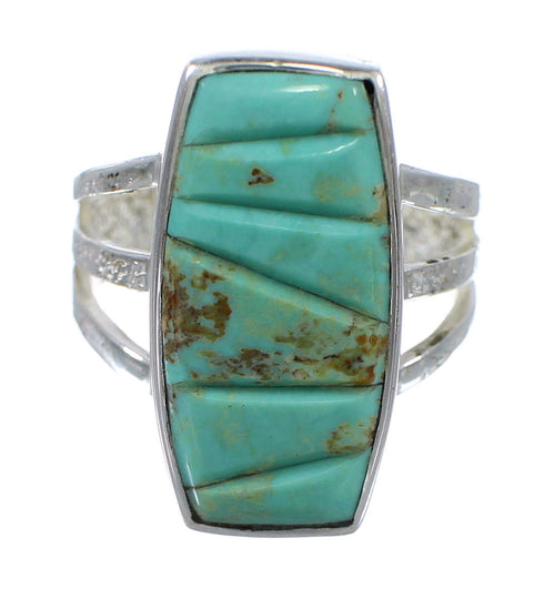 Southwest Turquoise Inlay And Genuine Sterling Silver Ring Size 6-3/4 VX57306