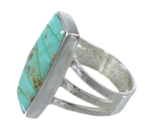 Southwest Turquoise Inlay And Genuine Sterling Silver Ring Size 6-3/4 VX57306
