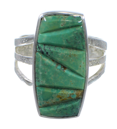 Southwest Turquoise Inlay And Authentic Sterling Silver Jewelry Ring Size 7-3/4 VX57358