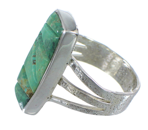 Southwest Turquoise Inlay And Authentic Sterling Silver Jewelry Ring Size 7-3/4 VX57358