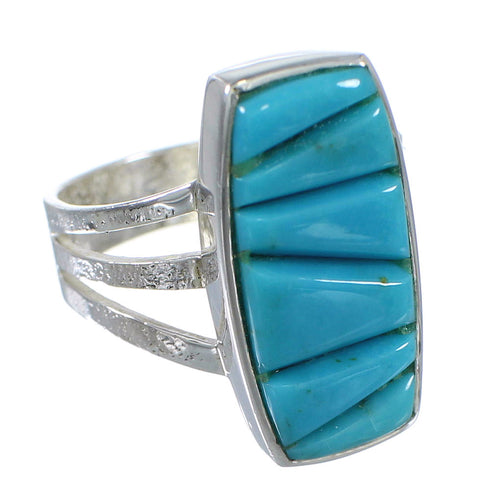 Genuine Sterling Silver Turquoise Inlay Southwest Jewelry Ring Size 7-3/4 WX59188