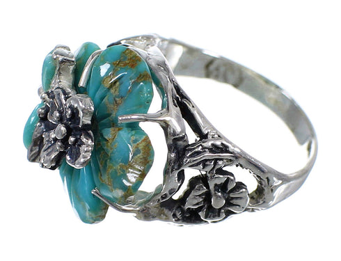 Southwest Turquoise Flower Dragonfly Silver Ring Size 6 RX82601