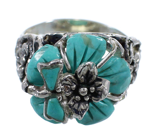 Turquoise Flower Dragonfly Genuine Sterling Silver Ring Size 5-1/2 RX82659
