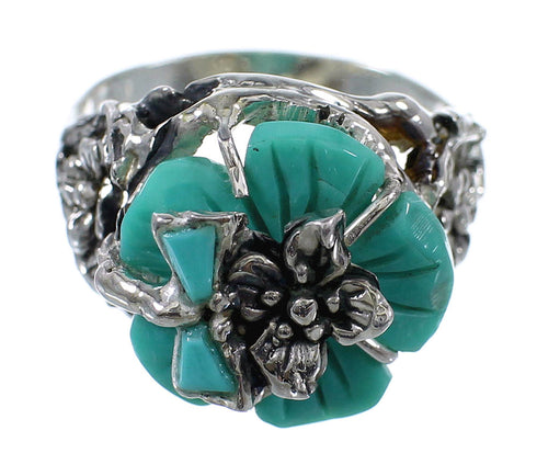 Authentic Sterling Silver Turquoise Flower Dragonfly Ring Size 5-1/4 RX82689