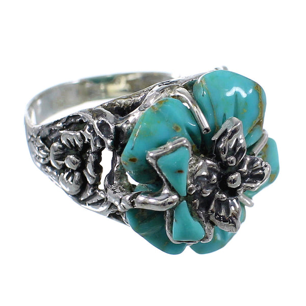 Sterling Silver Turquoise Southwest Flower And Dragonfly Ring Size 6 RX82749
