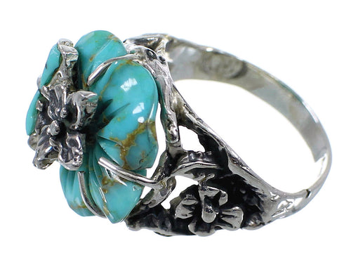 Sterling Silver Turquoise Southwest Flower And Dragonfly Ring Size 6 RX82749