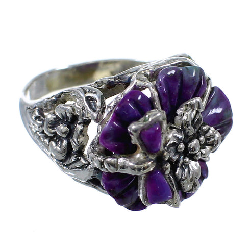 Southwest Magenta Turquoise Flower Dragonfly Silver Ring