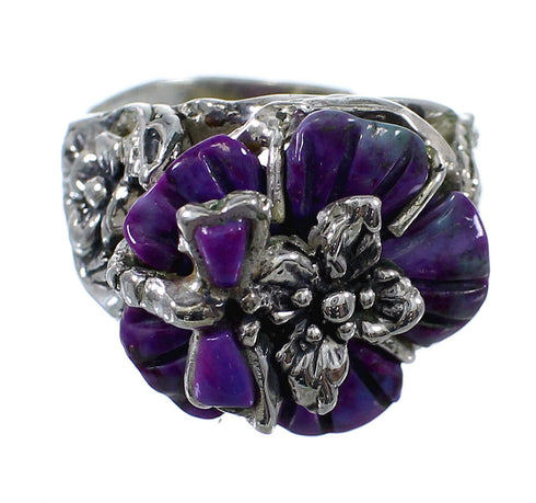 Southwest Magenta Turquoise Flower Dragonfly Silver Ring