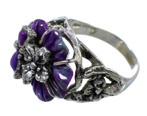 Southwest Magenta Turquoise Flower Dragonfly Silver Ring