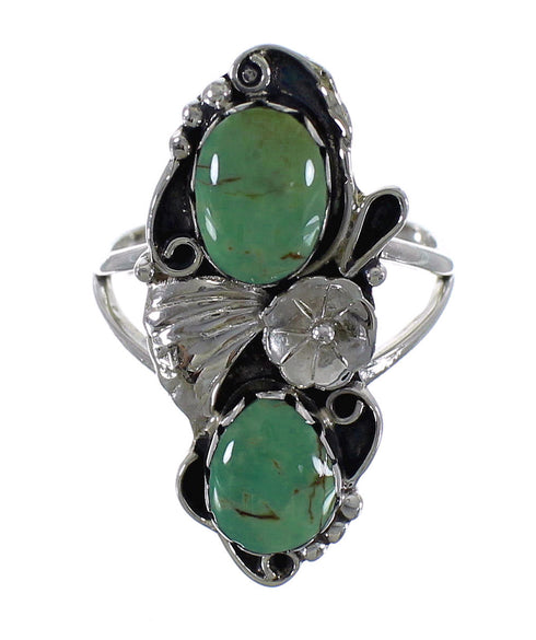 Genuine Sterling Silver And Turquoise Flower Ring Size 7-3/4 RX60186
