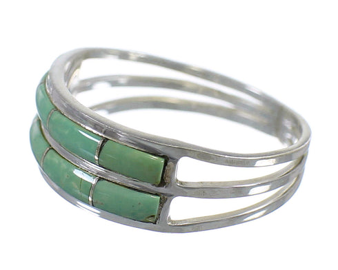 Southwestern Authentic Sterling Silver Turquoise Inlay Ring Size 6-1/2 QX80005