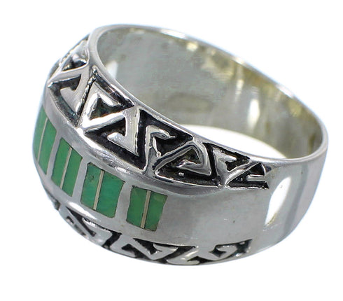Southwest Turquoise Inlay Silver Water Wave Jewelry Ring Size 6-1/2 AX80086