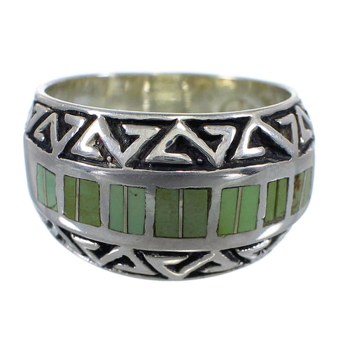 Turquoise Inlay Silver Water Wave Southwestern Jewelry Ring Size 6-1/2 AX80133