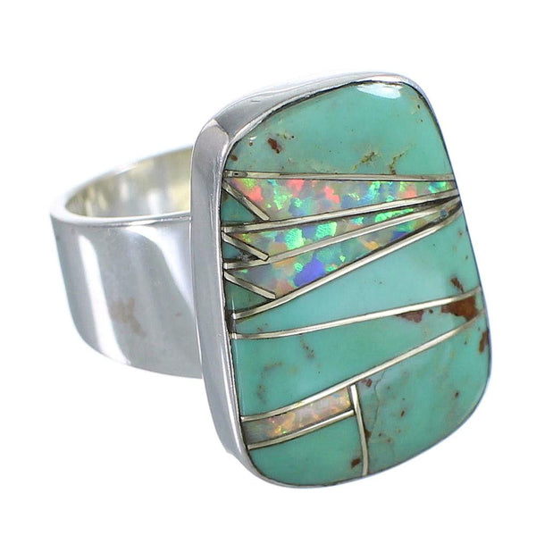 Turquoise And Opal Inlay Jewelry Southwestern Silver Ring Size 5-1/2 AX83310