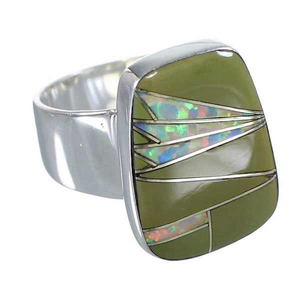 Turquoise And Opal Inlay Jewelry Southwest Sterling Silver Ring Size 6 AX83317