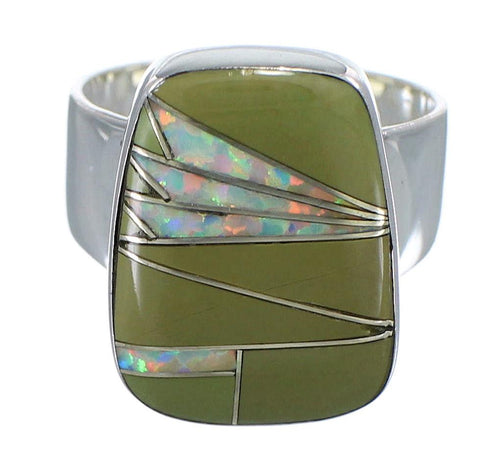 Turquoise And Opal Inlay Jewelry Southwest Sterling Silver Ring Size 6 AX83317